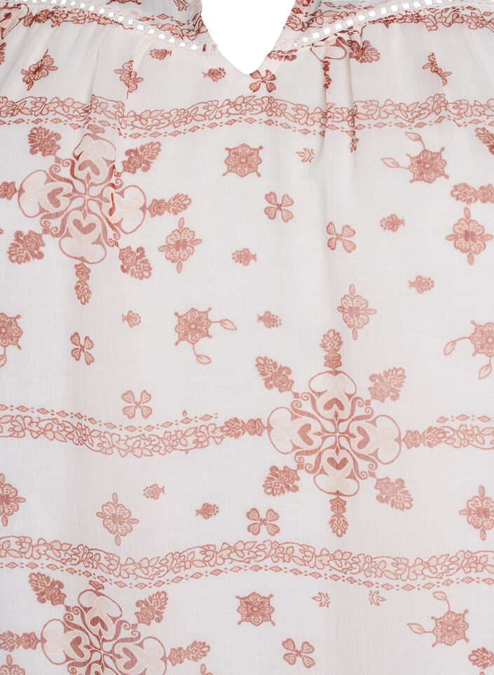 Gemusterte Bluse mit Rüschendetail und kurzen Ärmeln, Vanille, Packshot image number 2