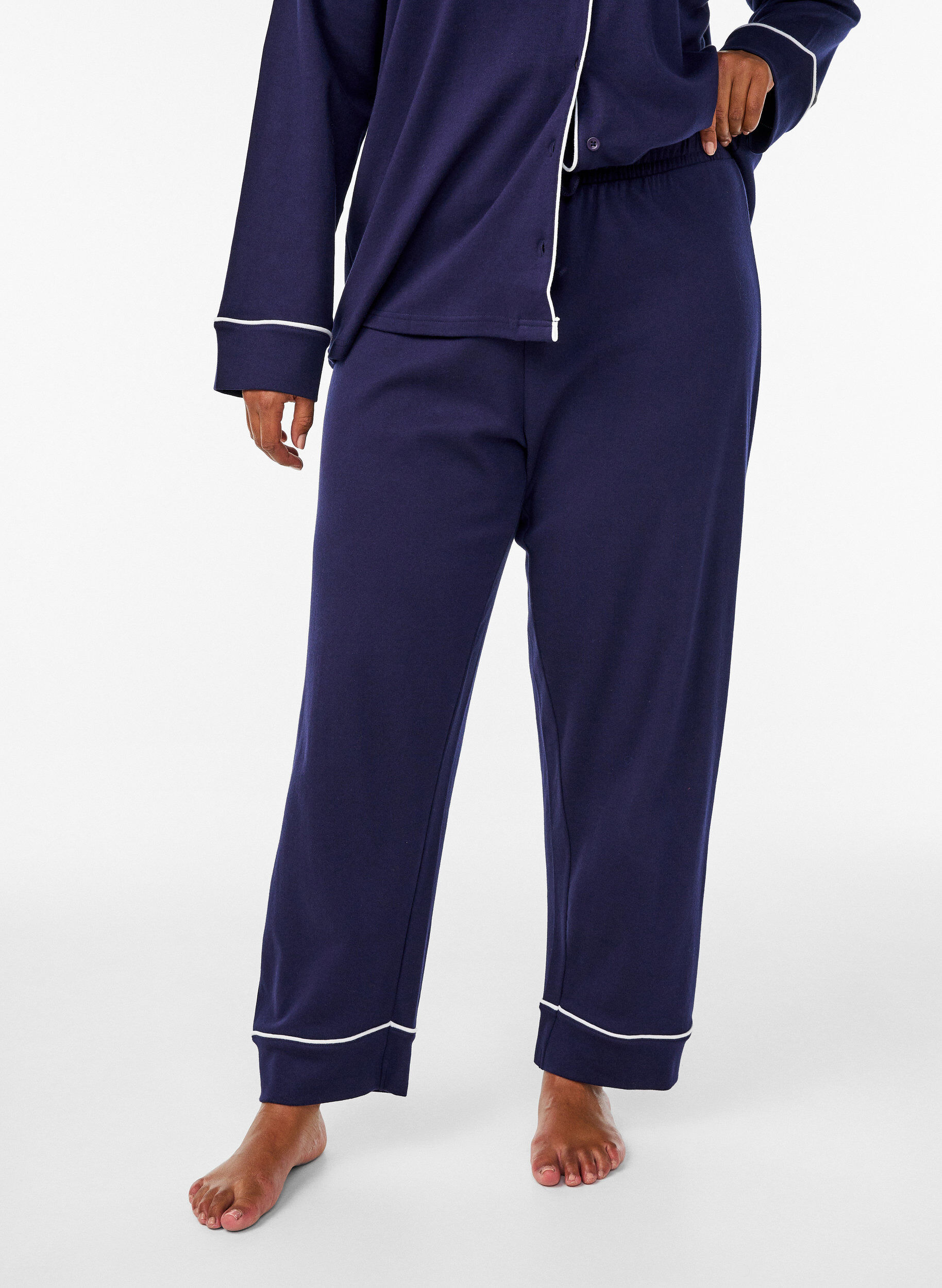 ZizziBaumwoll-Pyjamahose mit hohem Bund, Blau, Model image number 2