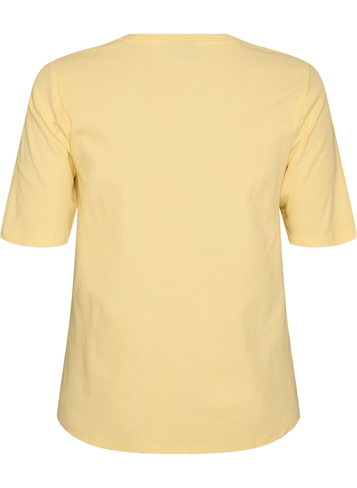 Bluse aus geripptem Jersey mit kurzen &Auml;rmeln, Gelb, Packshot image number 1