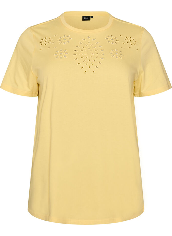 T-Shirt aus Bio-Baumwolle mit Lochstickerei, Gelb, Packshot image number 0