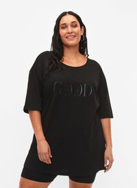 Overssize Baumwoll-T-Shirt mit Print	, Black GOOD, Model