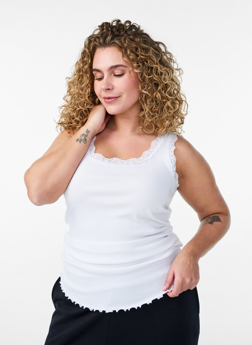 Tanktop mit Spitzen und Lochstickerei, Wei&szlig;, Model image number 0