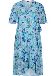 Kurzärmeliges Wrap-Kleid mit Blumenprint, Trellis AOP, Packshot