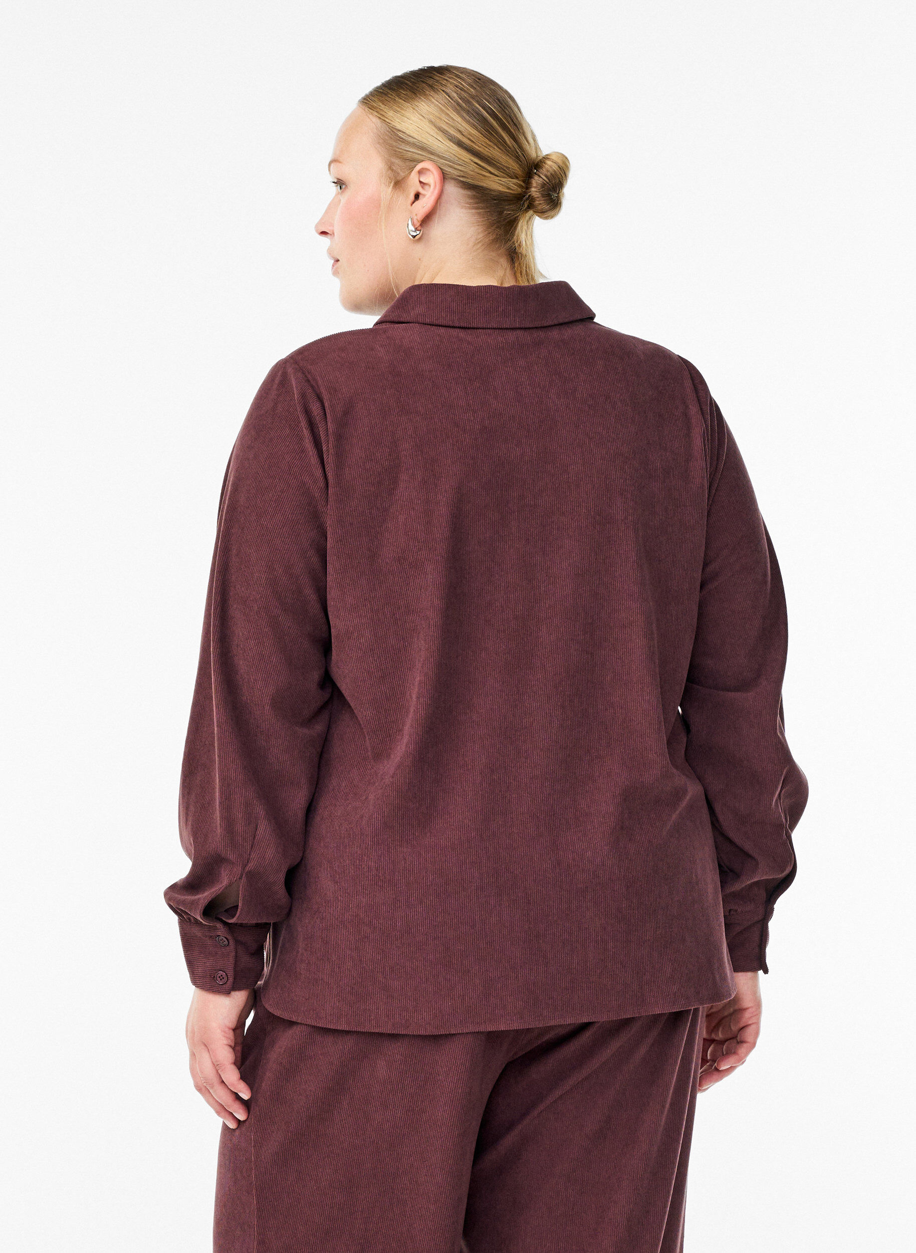 ZizziLang&auml;rmlige Bluse aus Cord, Dunkles Bordeaux, Model image number 2