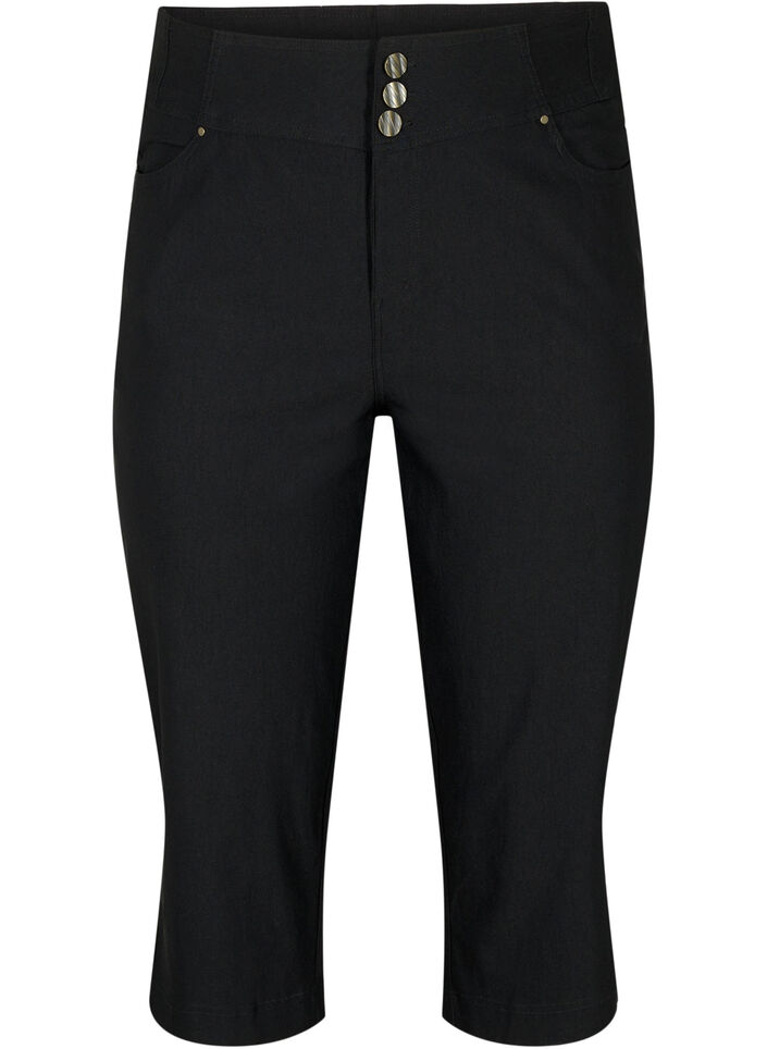 Eng anliegende Capri-Hose mit hoher Taille, Black, Packshot image number 0