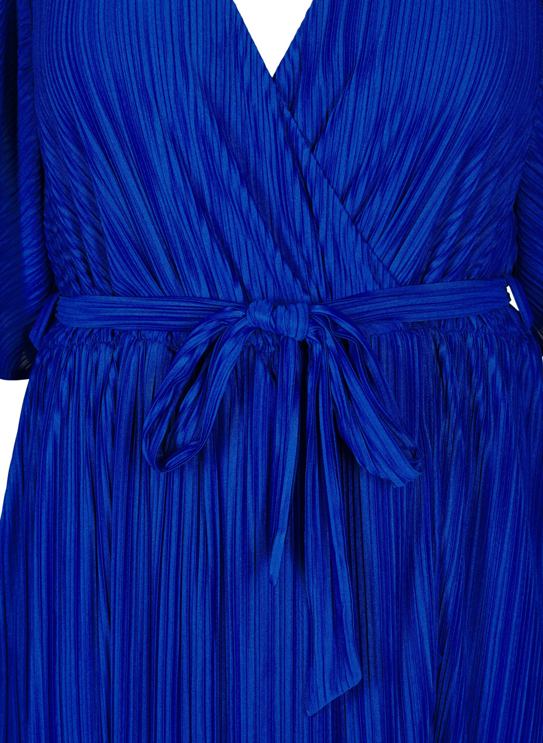 ZizziMidikleid mit Plisseefalten und Fledermaus&auml;rmeln, Blau, Packshot image number 2