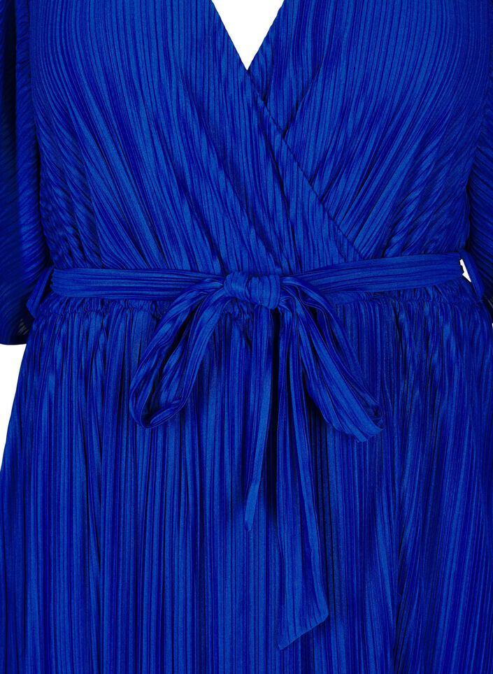 Midikleid mit Plisseefalten und Fledermausärmeln, Blau, Packshot image number 2