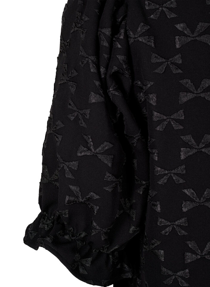 Kurzärmelige Jacquard-Bluse mit Schleifen, Black W. Bow, Packshot image number 3