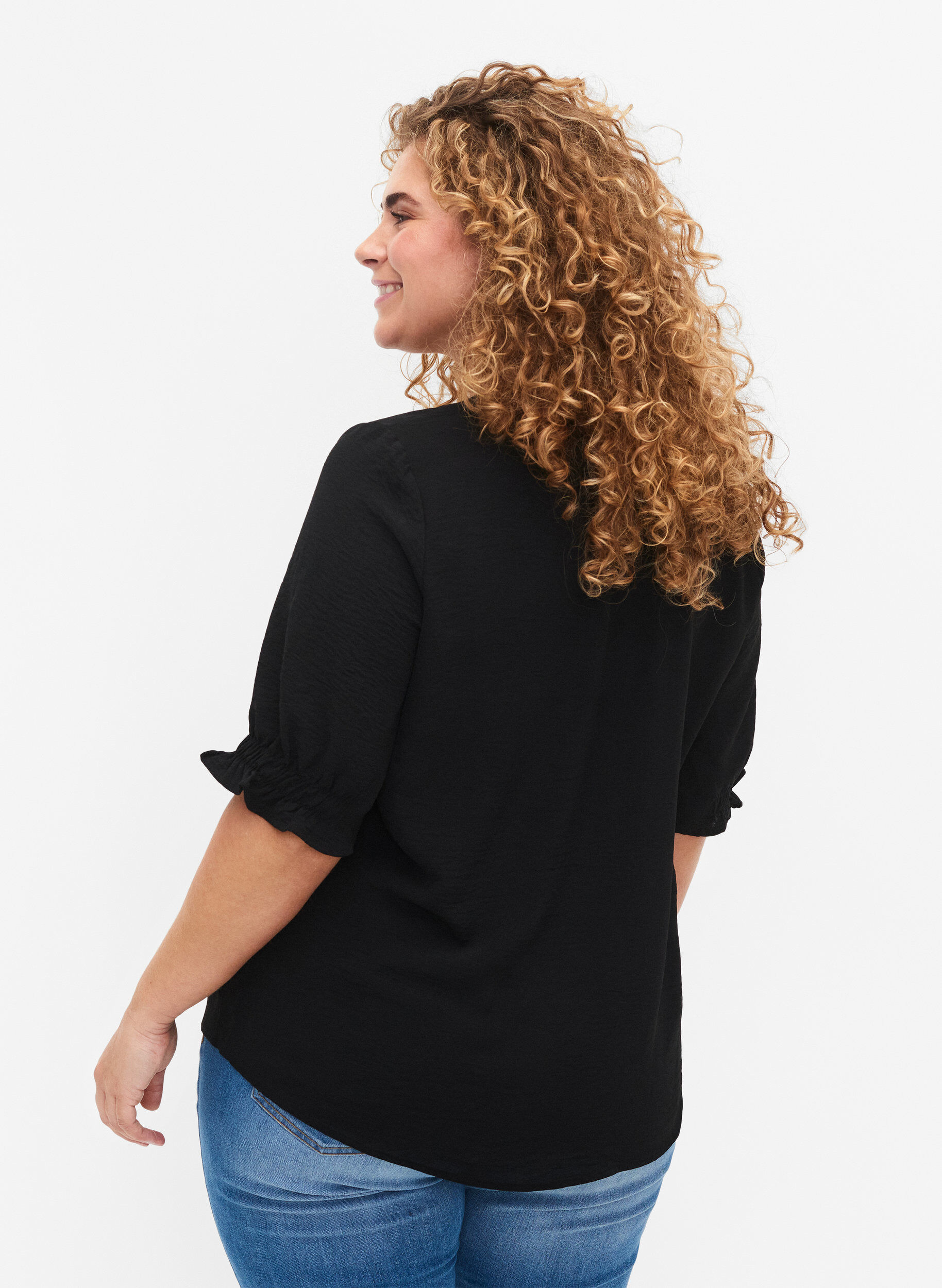 ZizziBluse mit V-Ausschnitt, Black, Model image number 1