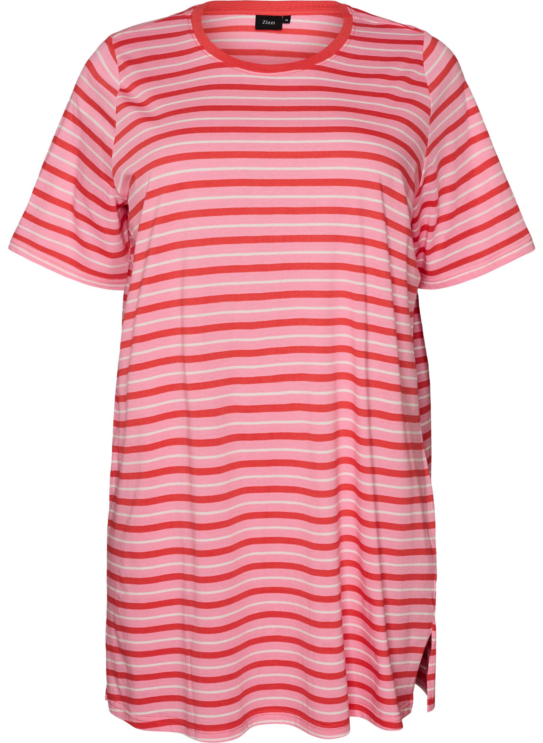 ZizziLanges oversized T-Shirt aus Bio-Baumwolle mit Streifen, Pink, Packshot image number 0