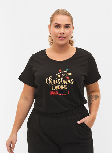 Weihnachts-T-Shirt aus Baumwolle, Black Loading, Model image number 0