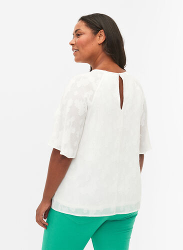 Kurzärmelige Bluse mit Struktur, Warm Off-white, Model image number 1