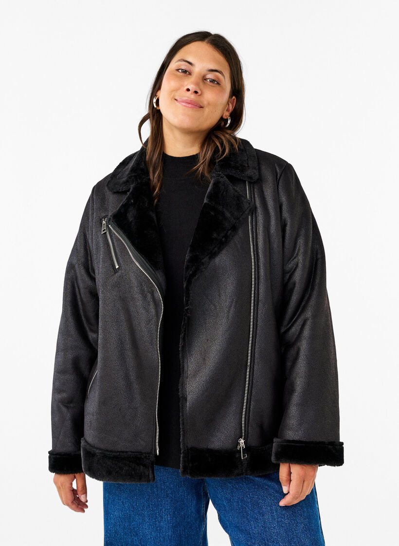 Pilotenjacke aus Kunstleder, Black, Model image number 0