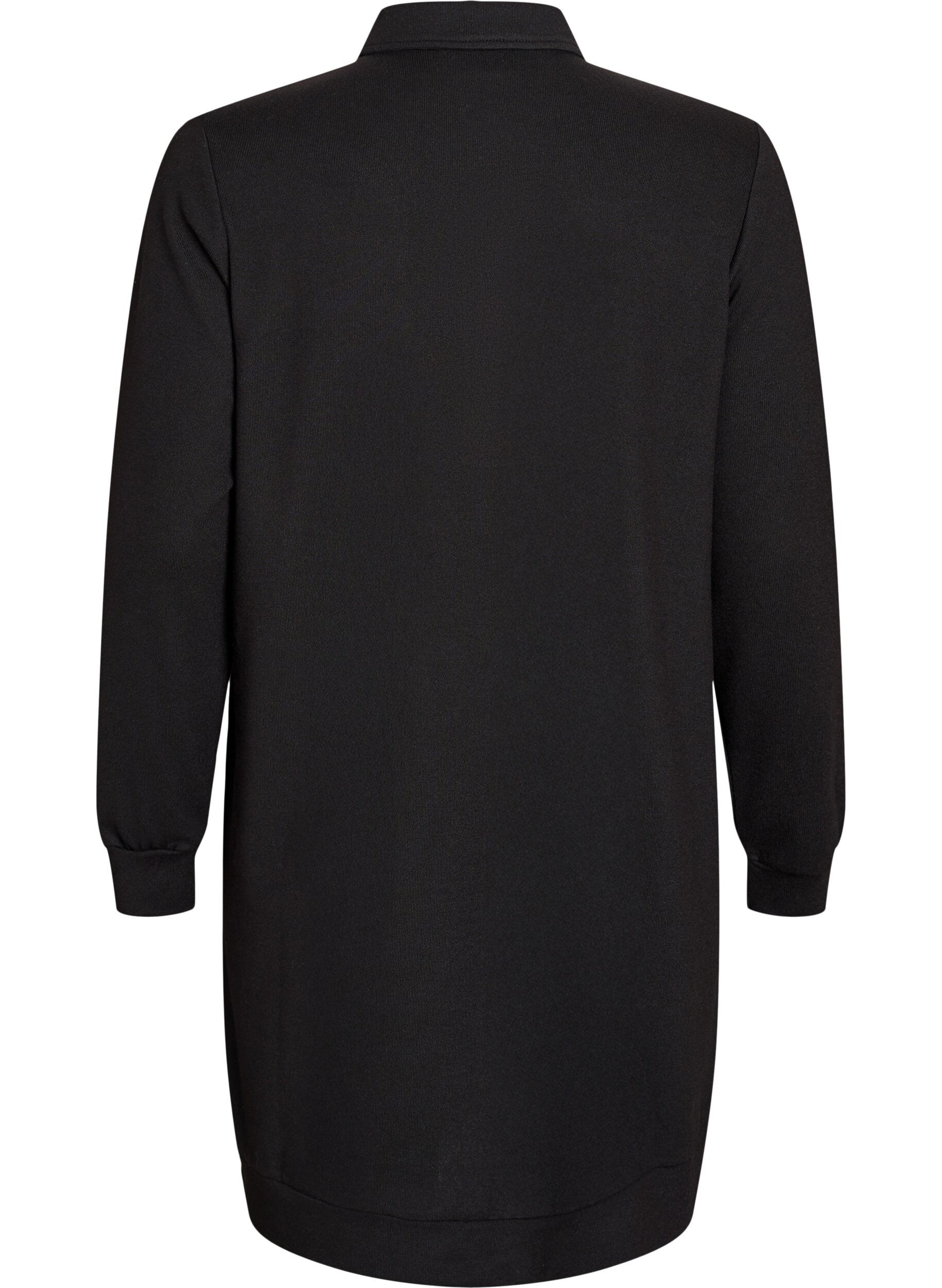 ZizziKurzes Polokleid mit Kn&ouml;pfen und langen &Auml;rmeln, Schwarz, Packshot image number 1