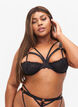 Spitzen-BH mit String-Details, Black, Model image number 0