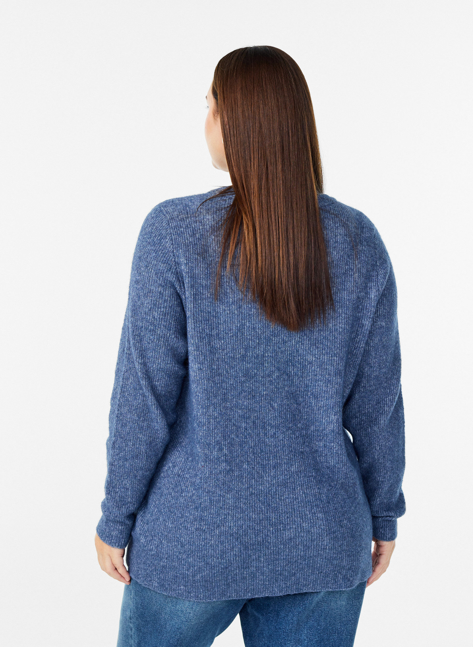 ZizziMelierte Strickbluse mit Rundhalsausschnitt, Blau, Model image number 2