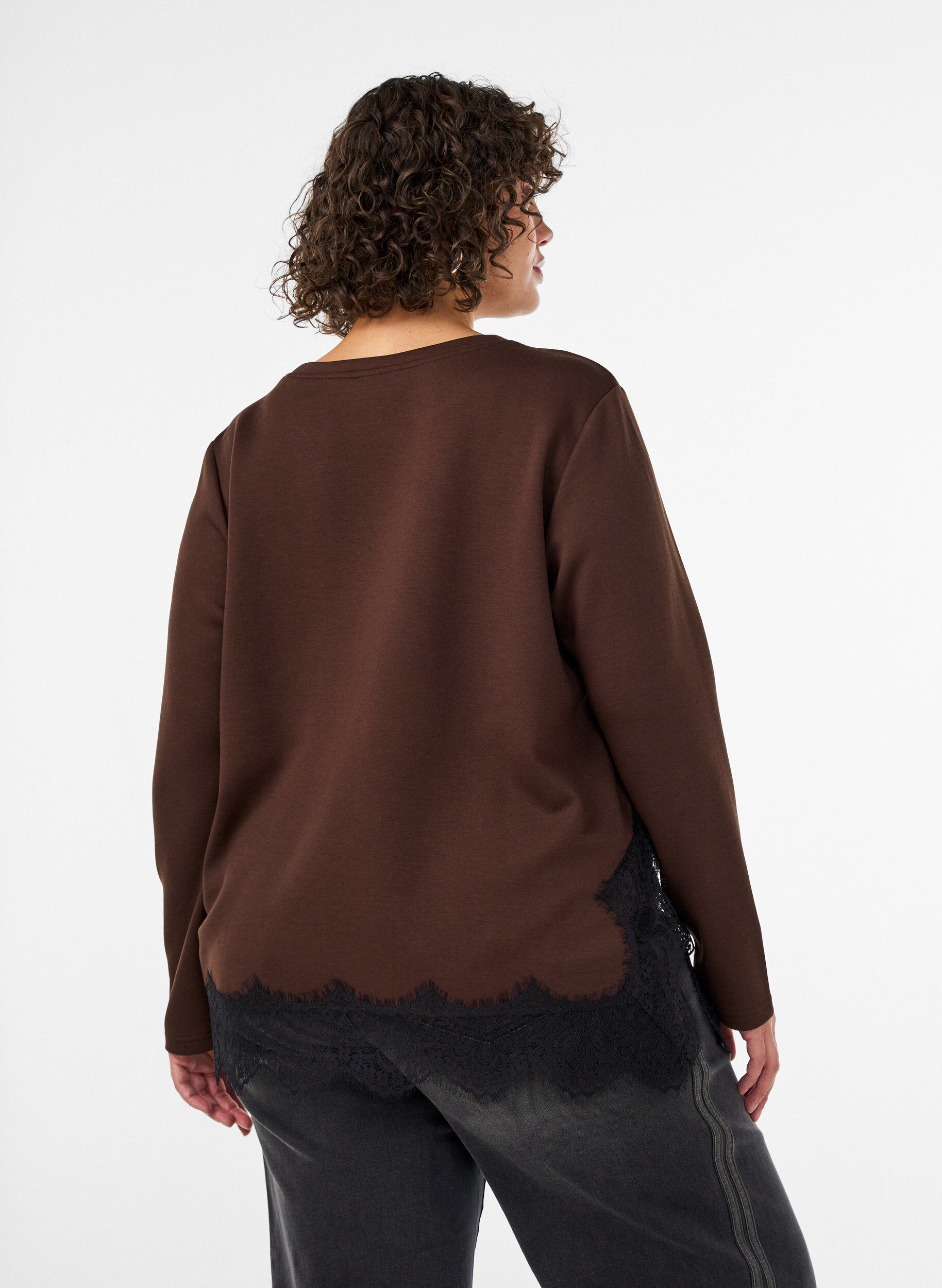 ZizziBluse aus Jersey mit Spitzen, Braun, Model image number 2
