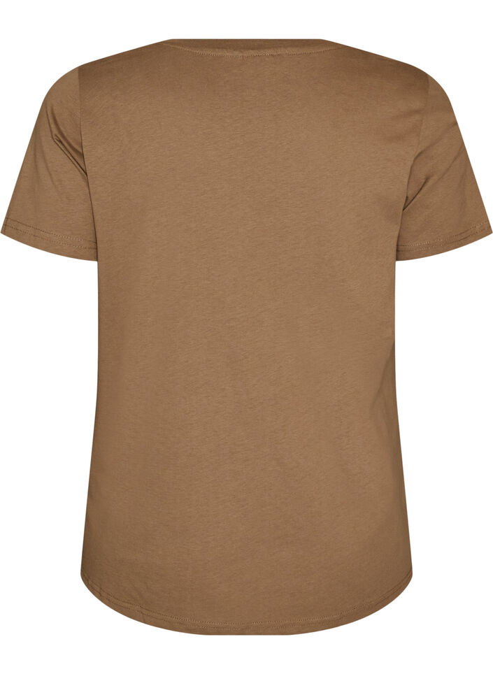 T-Shirt aus Baumwolle mit Frontprint und V-Ausschnitt, Braun, Packshot image number 1