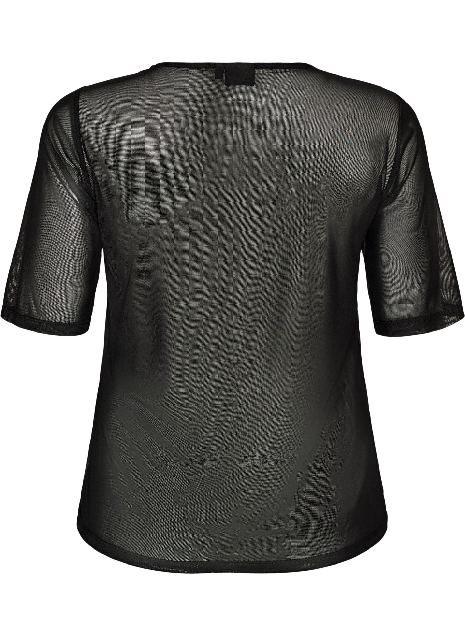 ZizziTop aus Mesh mit kurzen &Auml;rmeln und Rundhalsausschnitt, Schwarz, Packshot image number 1