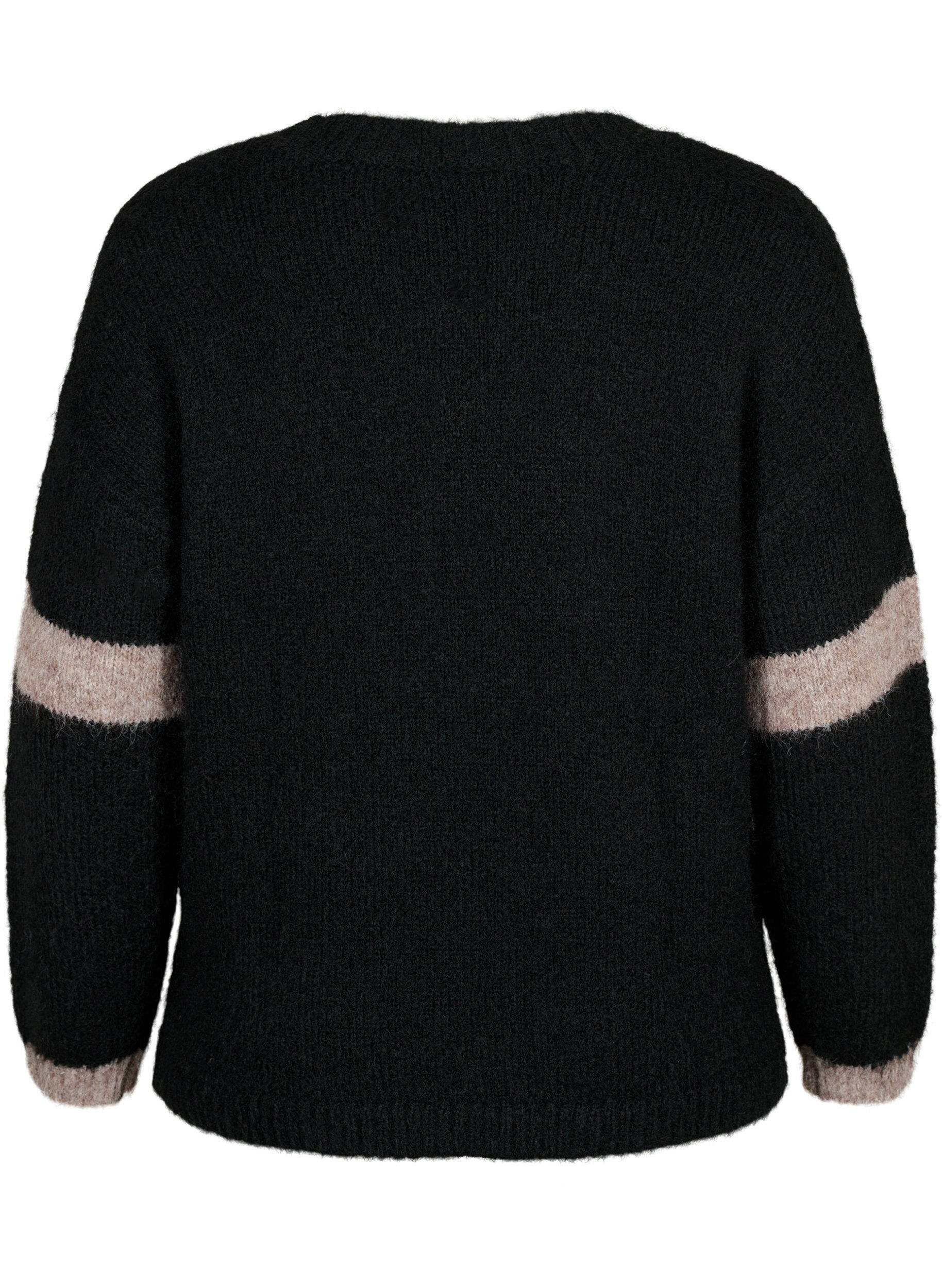ZizziGestrickter Pullover mit Streifendetail, Black Comb, Packshot image number 1