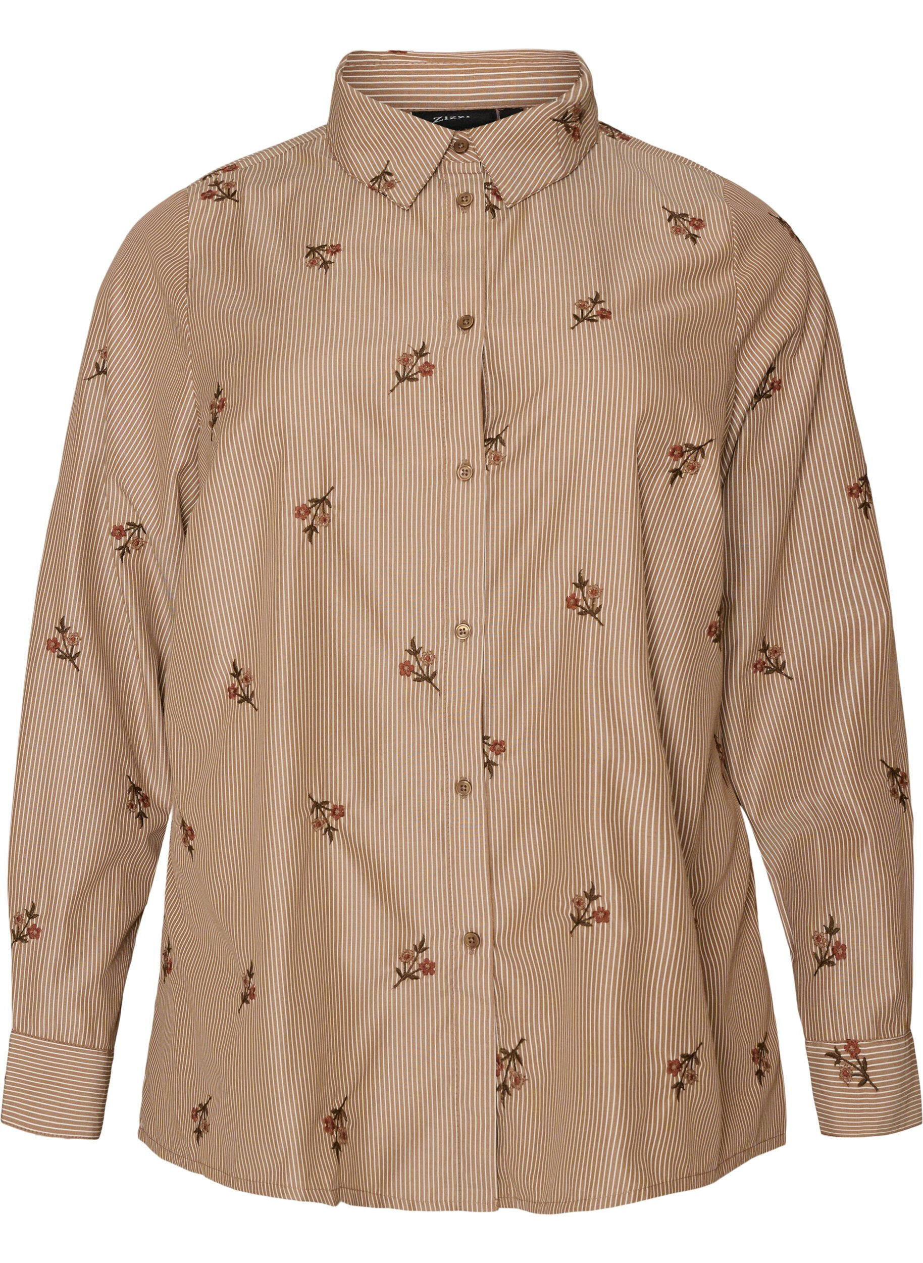 Gestreifte Bluse mit bestickten Blumen