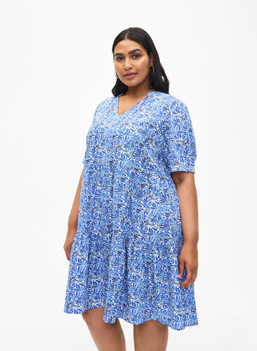 FLASH – A-Linien-Kleid mit Print, White Blue AOP, Model image number 0