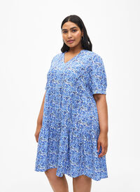FLASH – A-Linien-Kleid mit Print, White Blue AOP, Model