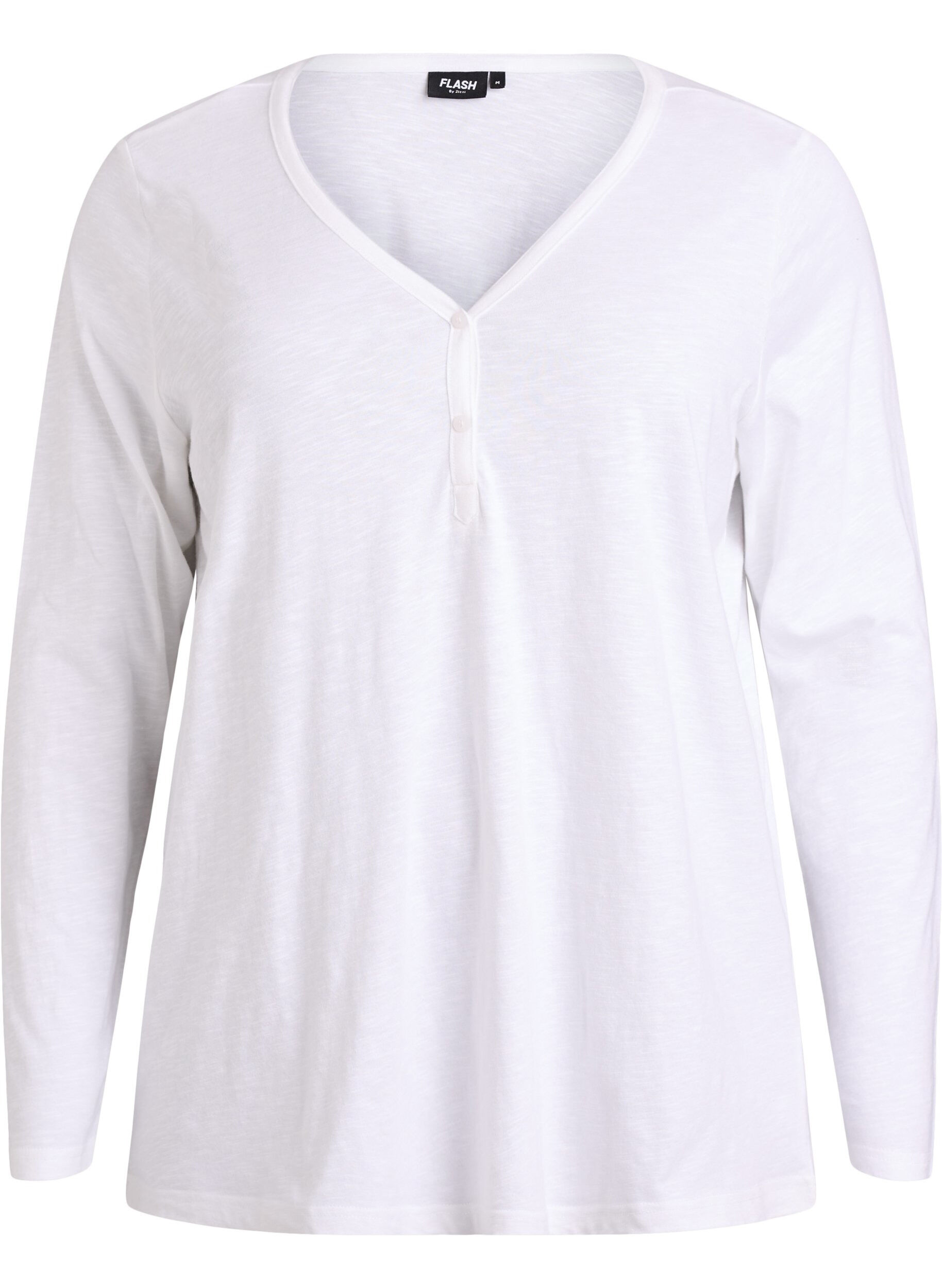 ZizziLangarmshirt mit V-Ausschnitt und Kn&ouml;pfen, Wei&szlig;, Packshot image number 0
