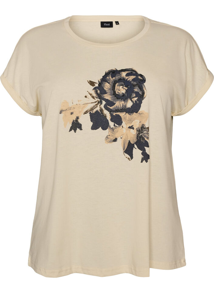T-Shirt mit dekorativem Frontprint, Vanille, Packshot image number 0