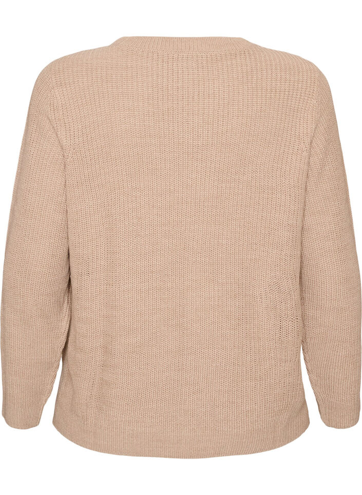 Strickbluse mit Rippstruktur und Knopfdetails, Beige, Packshot image number 1