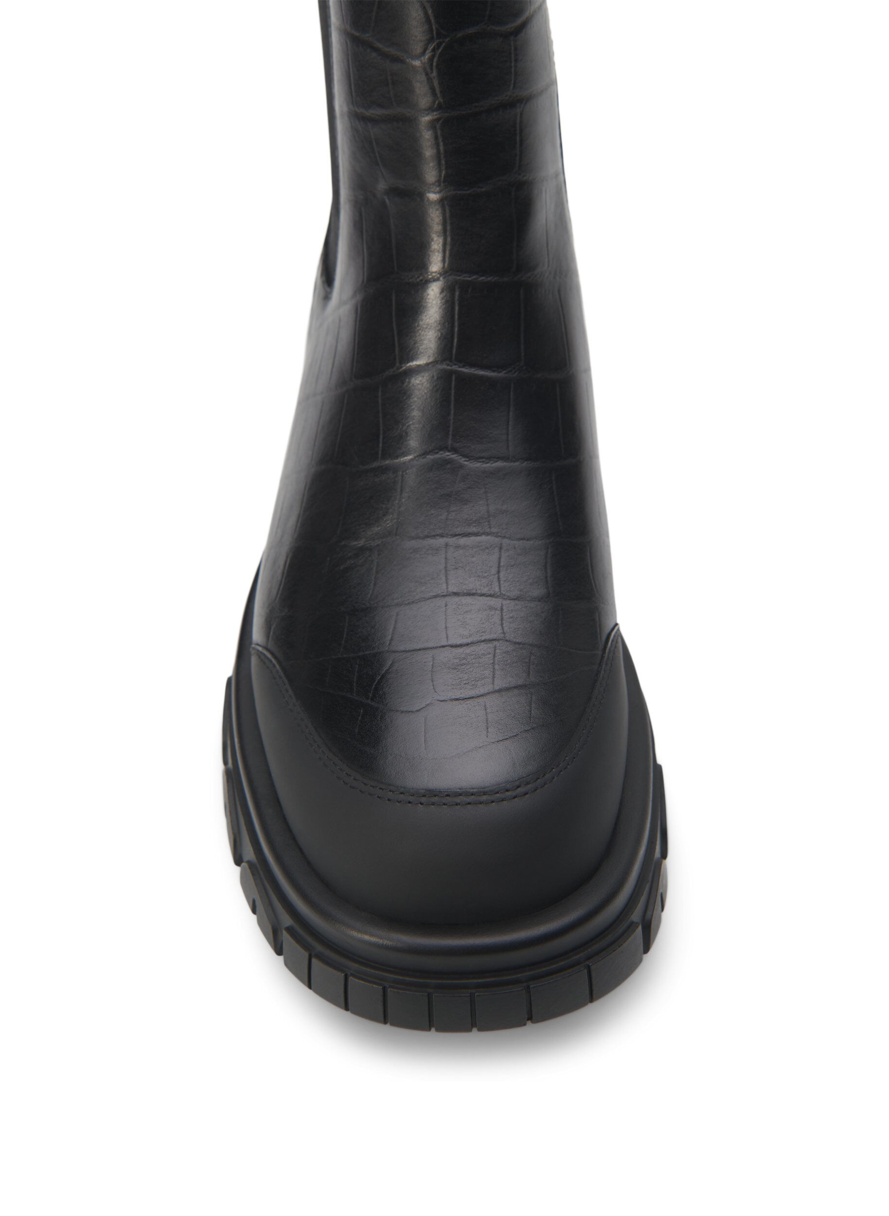 ZizziExtra-Weite &ndash; Croco Chelsea-Stiefel aus Leder, Schwarz, Packshot image number 3
