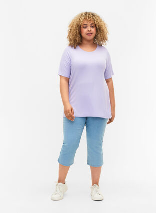 T-Shirt aus Viskose mit Rippstruktur, Lavender, Model image number 1