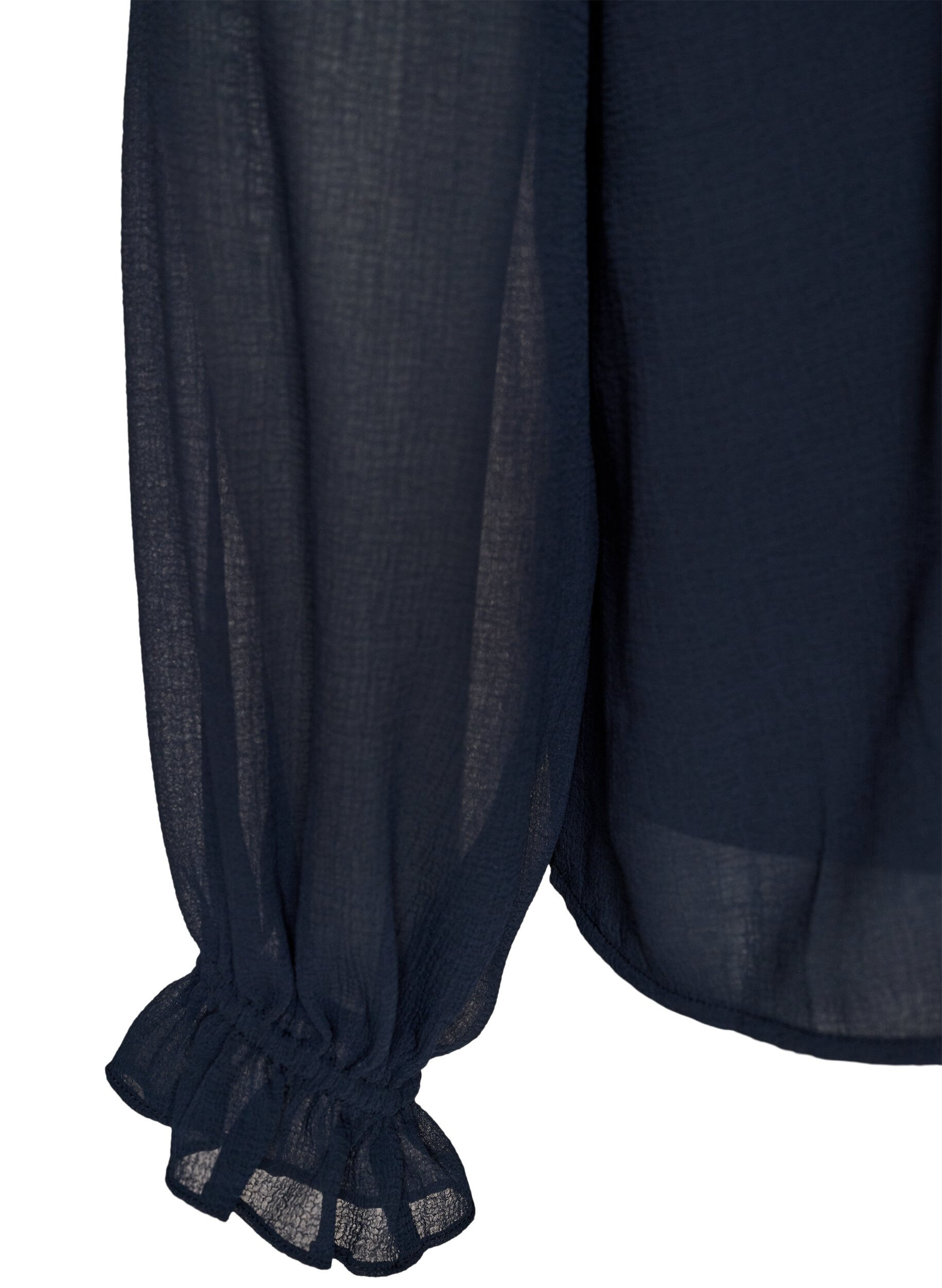ZizziTransparente Bluse mit R&uuml;schen und Bindeband, Blau, Packshot image number 3