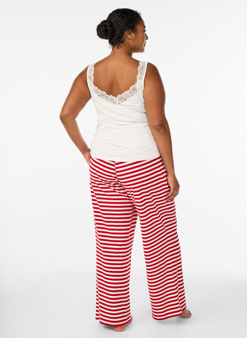Gestreifte Schlafanzughose mit hoher Taille und weiten Beinen, Rot, Model image number 1