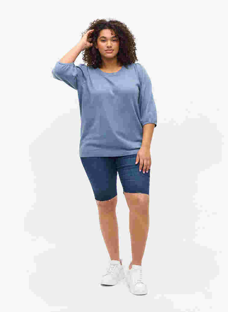 Lange Denim Shorts aus Baumwolle, Dark blue denim, Model