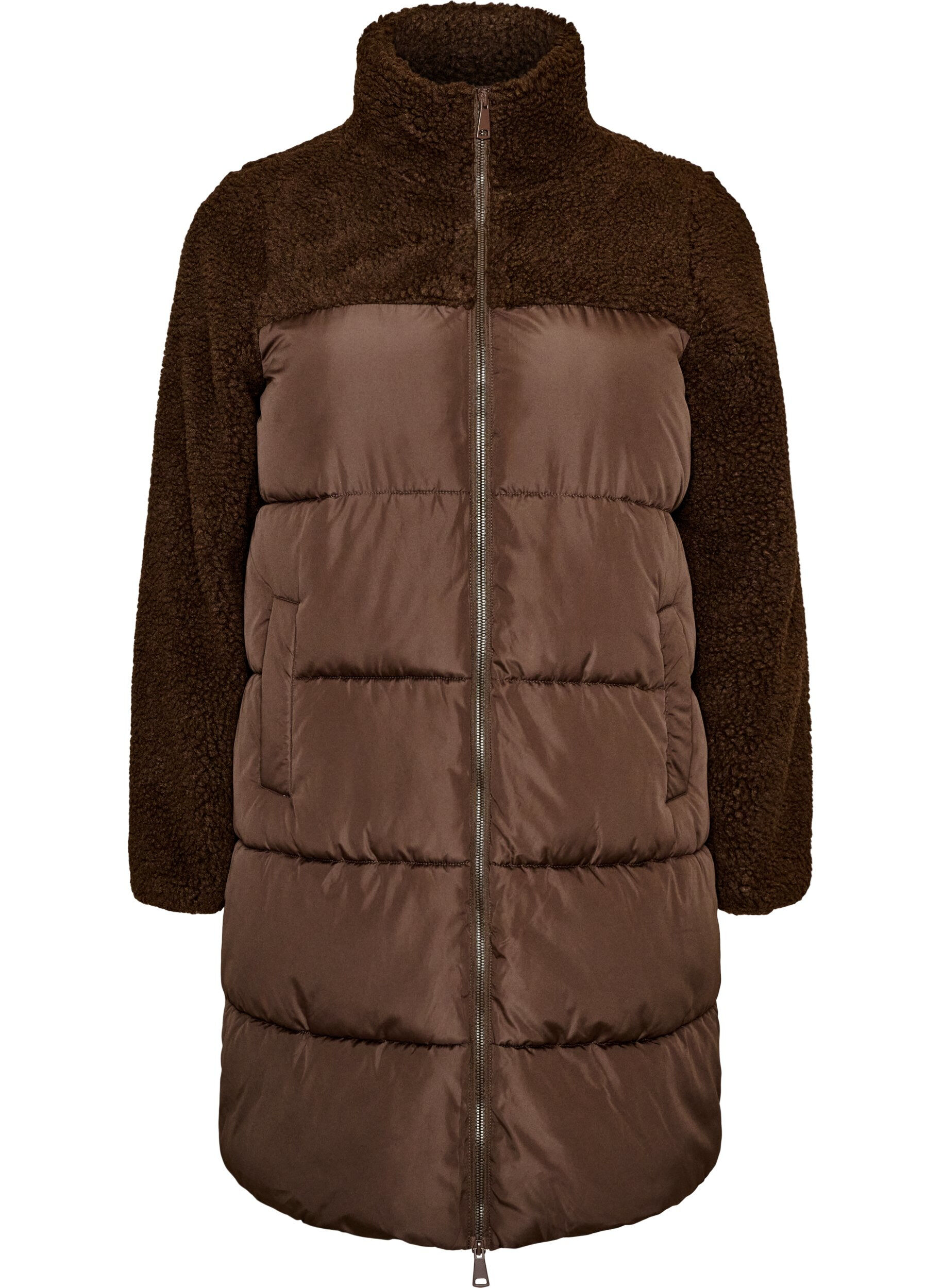 Mittellange Steppjacke mit Teddyfleece