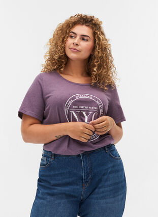 Meliertes T-Shirt mit Print und kurzen Ärmeln, Vintage Violet Mel., Model image number 0