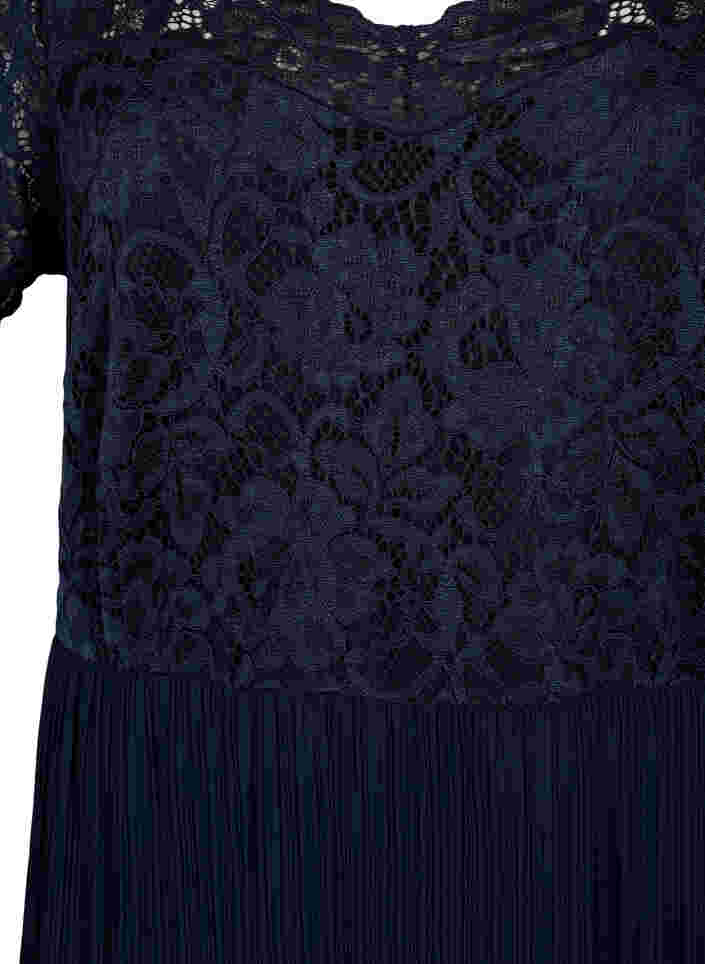Kurzarm Kleid mit Plissee und Spitze, Night Sky, Packshot image number 2