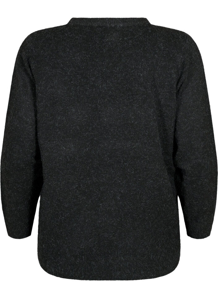 Melange Pullover mit V-Ausschnitt, Dark Grey Melange, Packshot image number 1