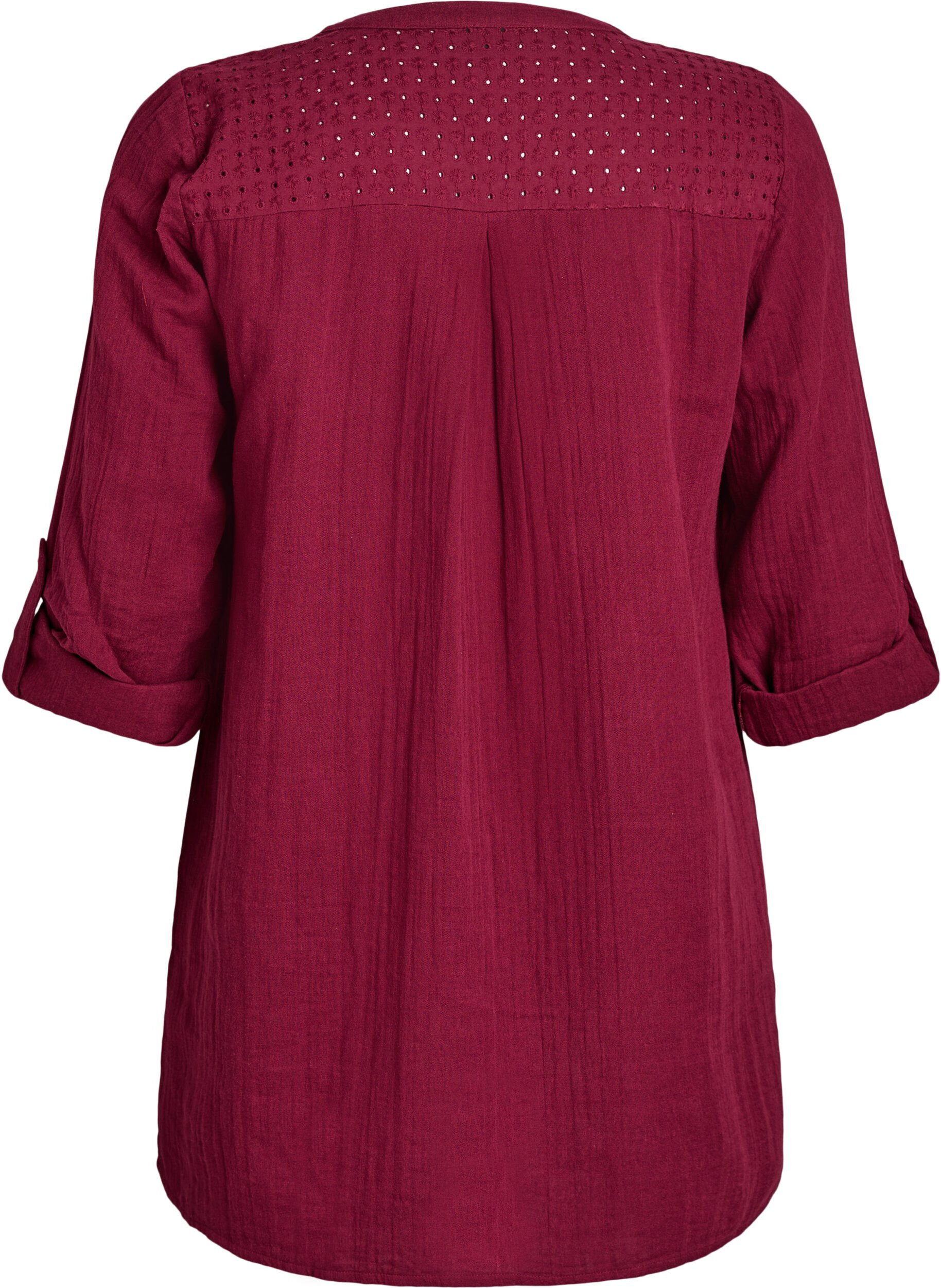 ZizziTunika aus Baumwollmusselin mit Broderie Anglaise, Dunkles Bordeaux, Packshot image number 1