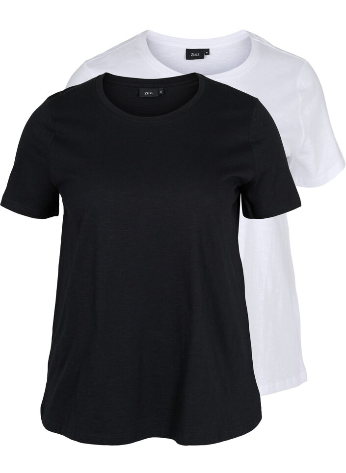 2er-Pack basic T-Shirts aus Baumwolle, Black/B White, Packshot image number 0