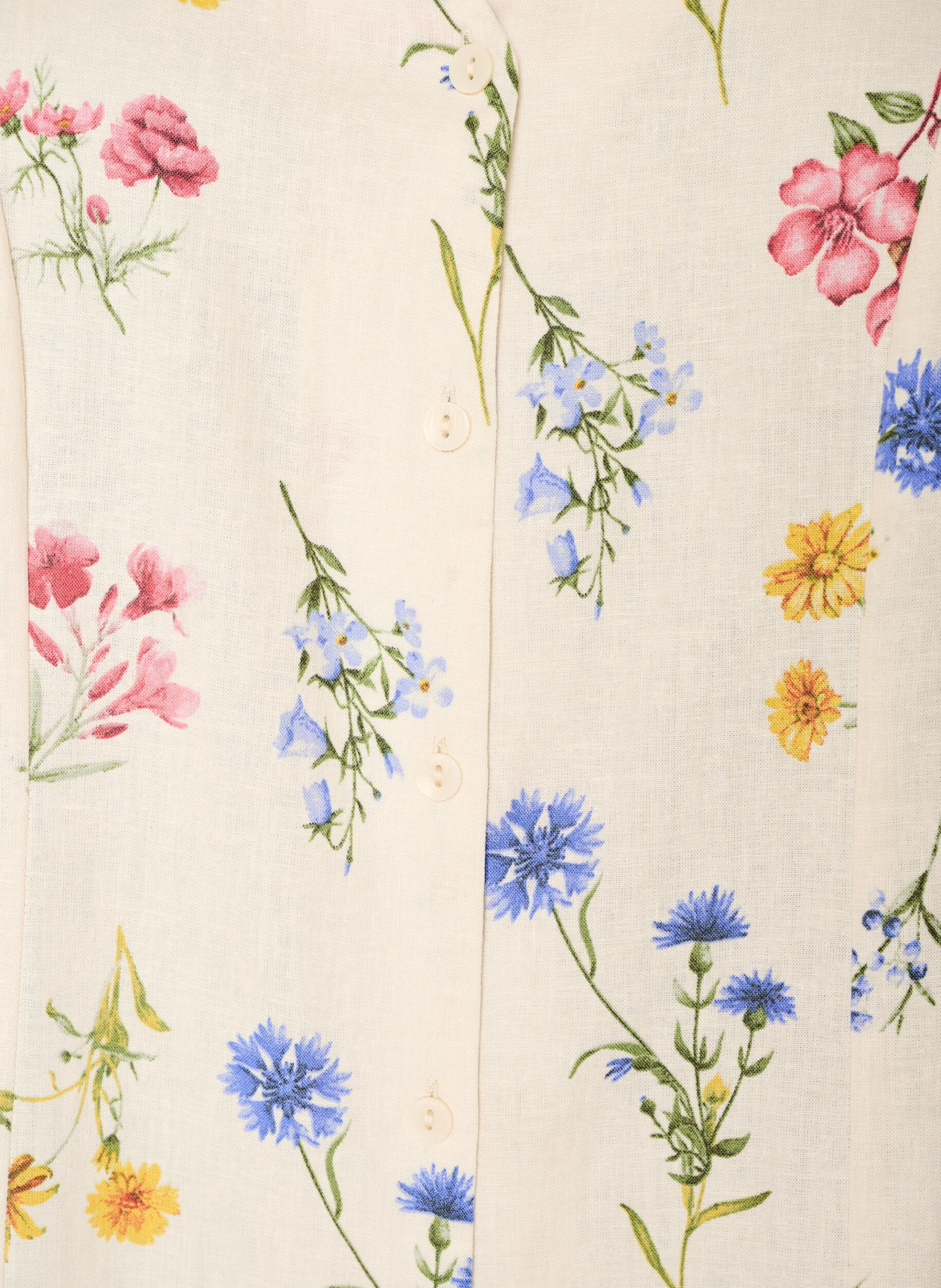 ZizziMidikleid aus Leinen und Viskose mit R&uuml;schen&auml;rmeln, Beige, Packshot image number 2