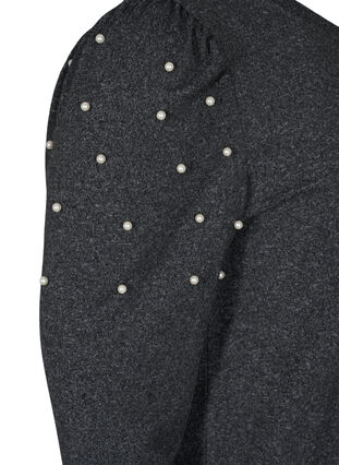 Langarm Bluse und dekorative Perlen, Dark Grey Melange, Packshot image number 3