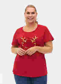 Weihnachts-T-Shirt aus Baumwolle, Tango Red Reindeer, Model