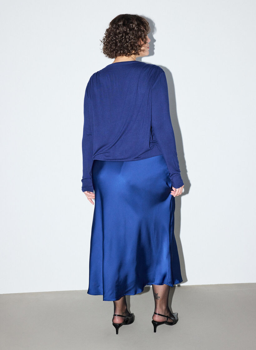 Bluse mit U-Boot-Ausschnitt und Ballon-Passform, Blau, Model image number 2