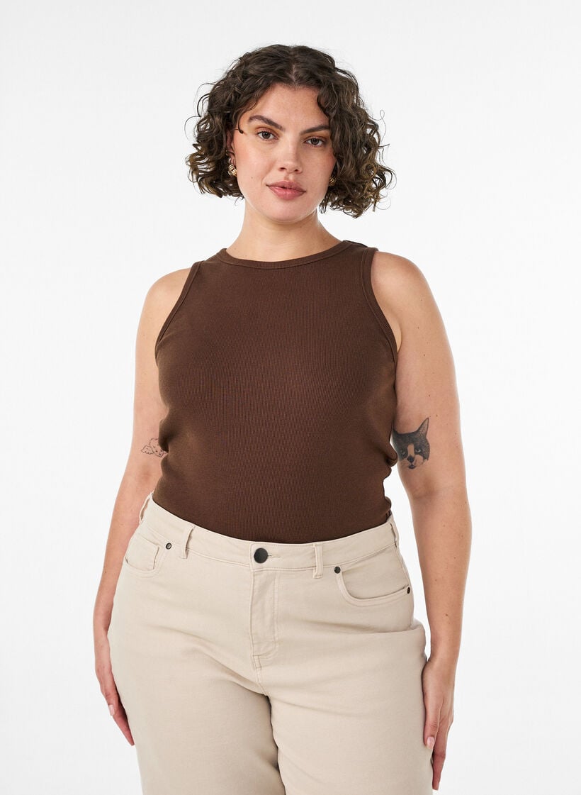 Ripptop aus Baumwolle mit hohem Kragen, Braun, Model image number 0