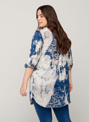 Bedruckte Bluse mit Puffärmeln, Twilight Blue AOP, Model image number 1