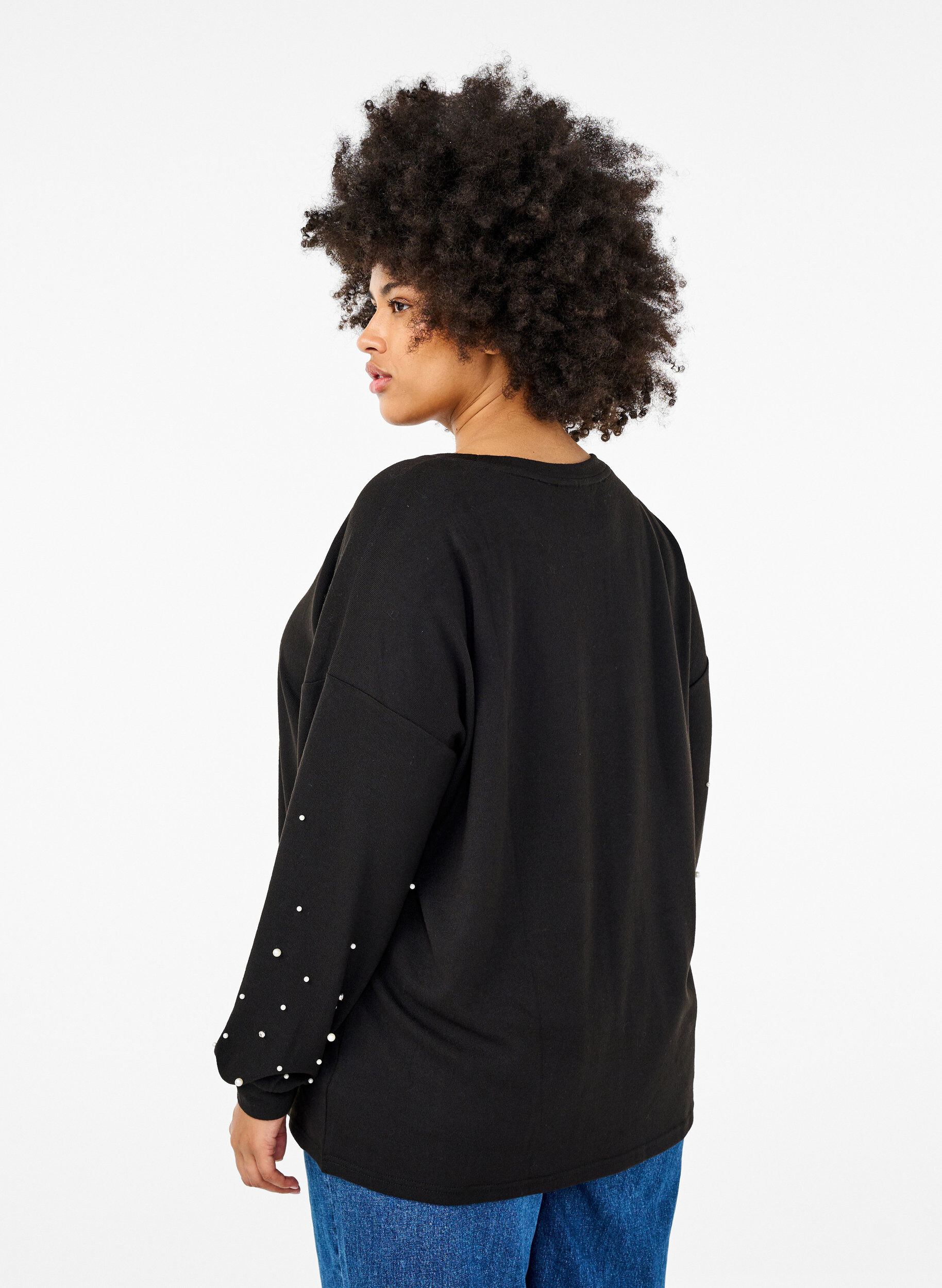 ZizziEinfarbige Bluse mit Perlen, Black, Model image number 1