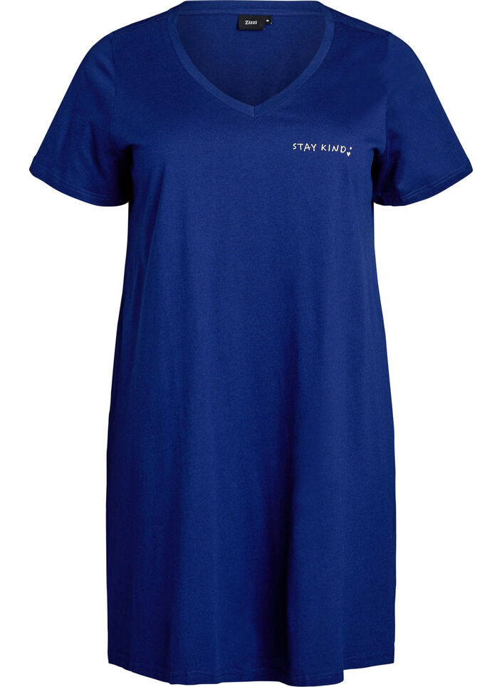 Organische Baumwoll-Nachthemd mit V-Ausschnitt, Blau, Packshot image number 0