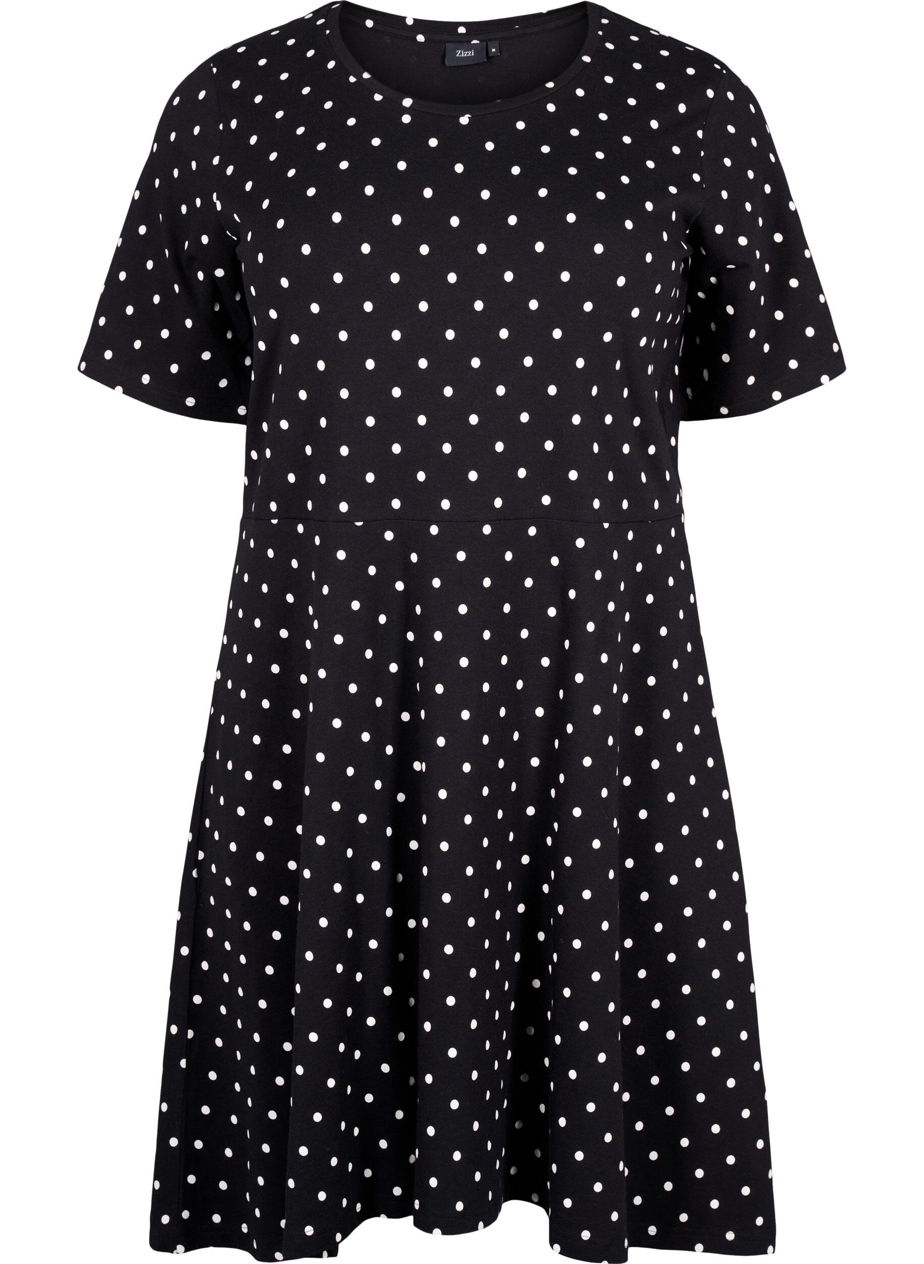 ZizziBaumwollkleid mit kurzen &Auml;rmeln und Punkten, Black w. White Dot, Packshot image number 0